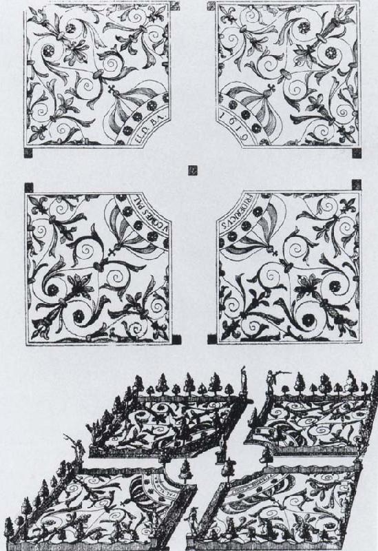 Salomon de Caus Plan and bird-s-eye view of the parterre de broderie at Heidelberg France oil painting art